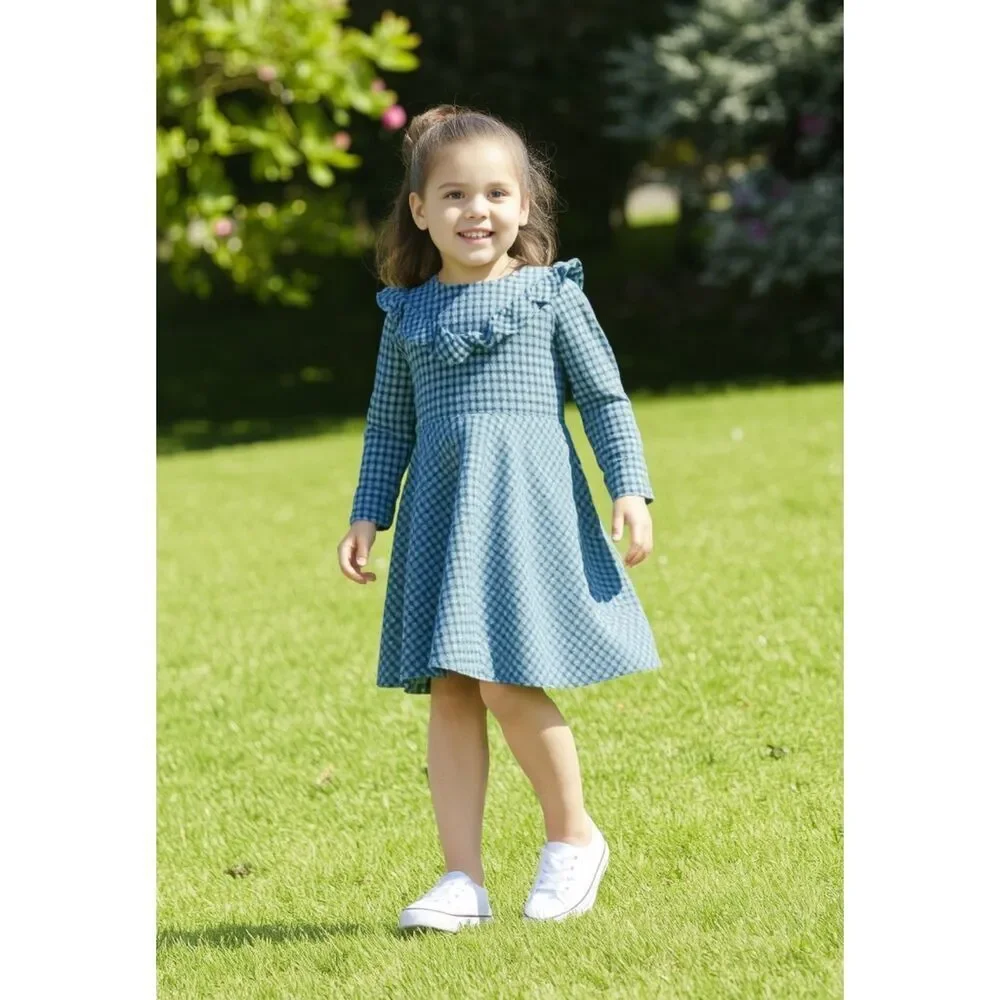 Janie & Jack Knit Green Plaid Long Sleeve Fit & Flare Dress Size 3T